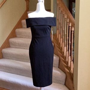 Calvin Klein Off the Shoulder Black Midi Dress NWT